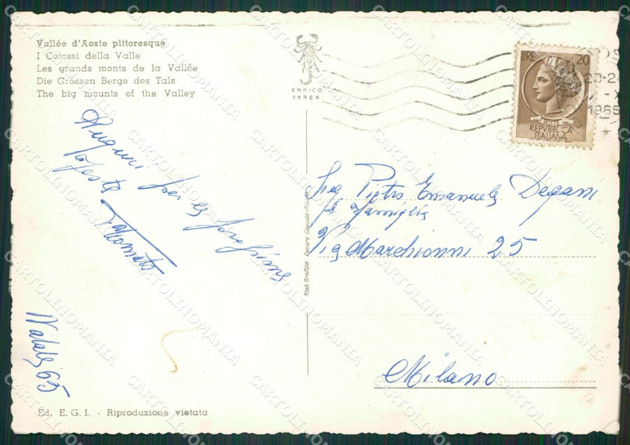 Aosta Cervino Monte Rosa PIEGHINA Foto FG cartolina ZK6727 – retro