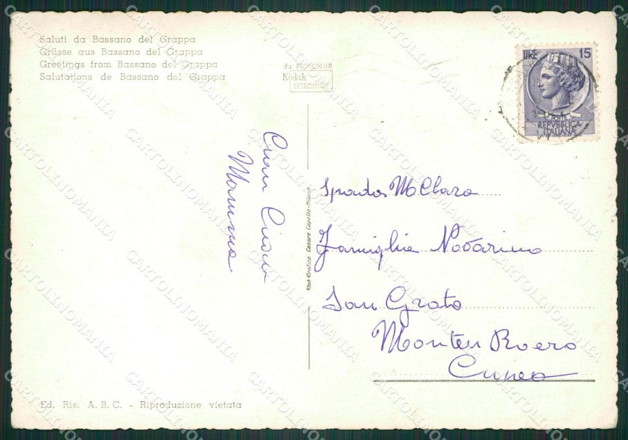 Vicenza Bassano Del Grappa Saluti da Foto FG cartolina ZK6731 – retro