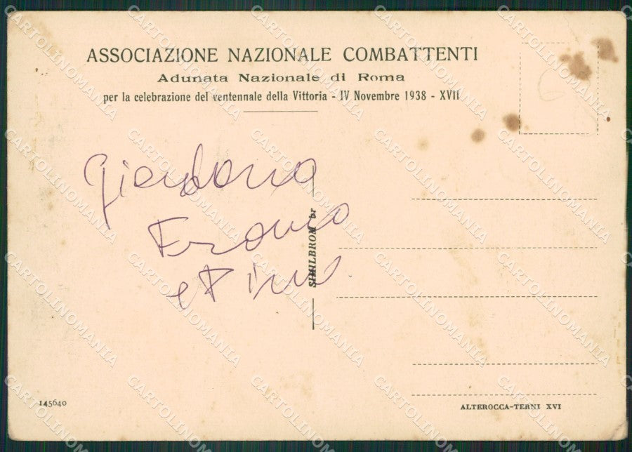 Roma Associazione Nazionale Combattenti PIEGHINA FG cartolina ZK6778 – retro