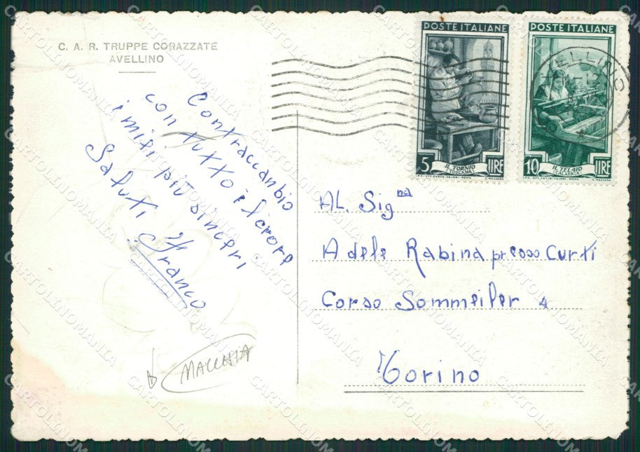 Avellino Città Saluti da Militari MACCHIA PIEGA FG cartolina ZKM6885 – retro