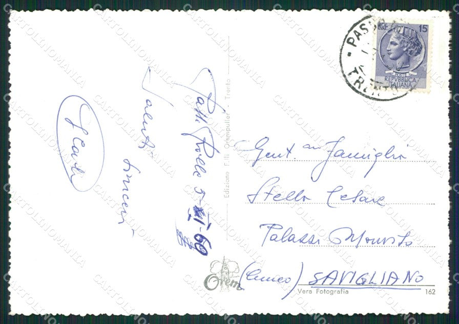 Trento Siròr Passo Rolle Corriera Foto FG cartolina ZKM7021 – retro