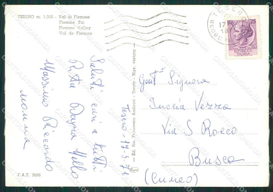 Trento Tesero Foto FG cartolina ZKM7022 – retro