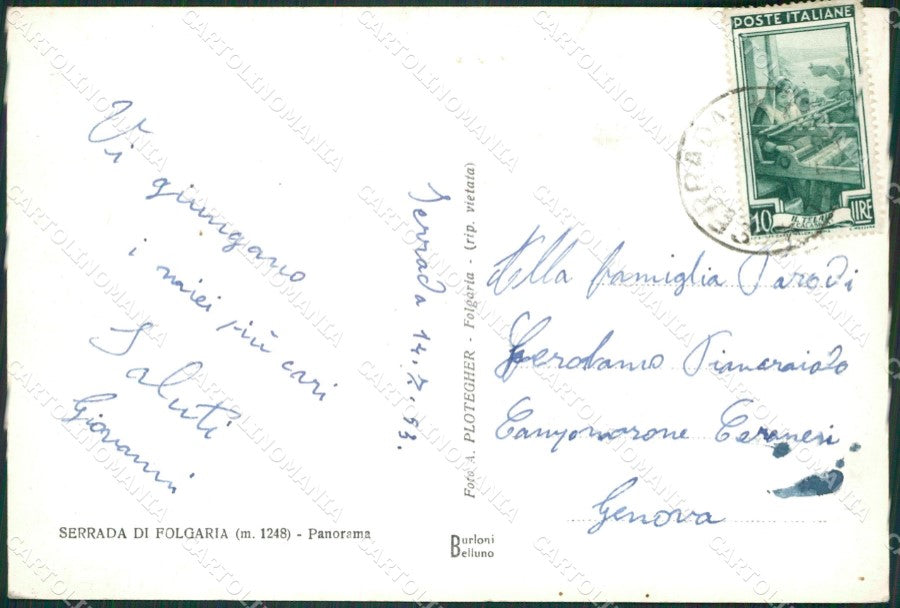 Trento Folgaria Serrada di Foto FG cartolina ZKM7038 – retro