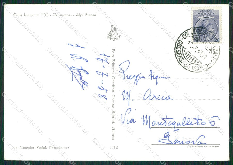 Bolzano Brennero Colle Isarco Foto FG cartolina ZKM7078 – retro