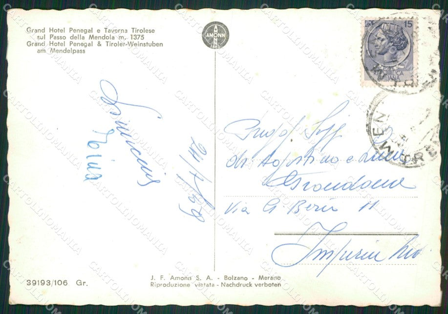 Trento Mendola Passo di Corriera Foto FG cartolina ZKM7079 – retro