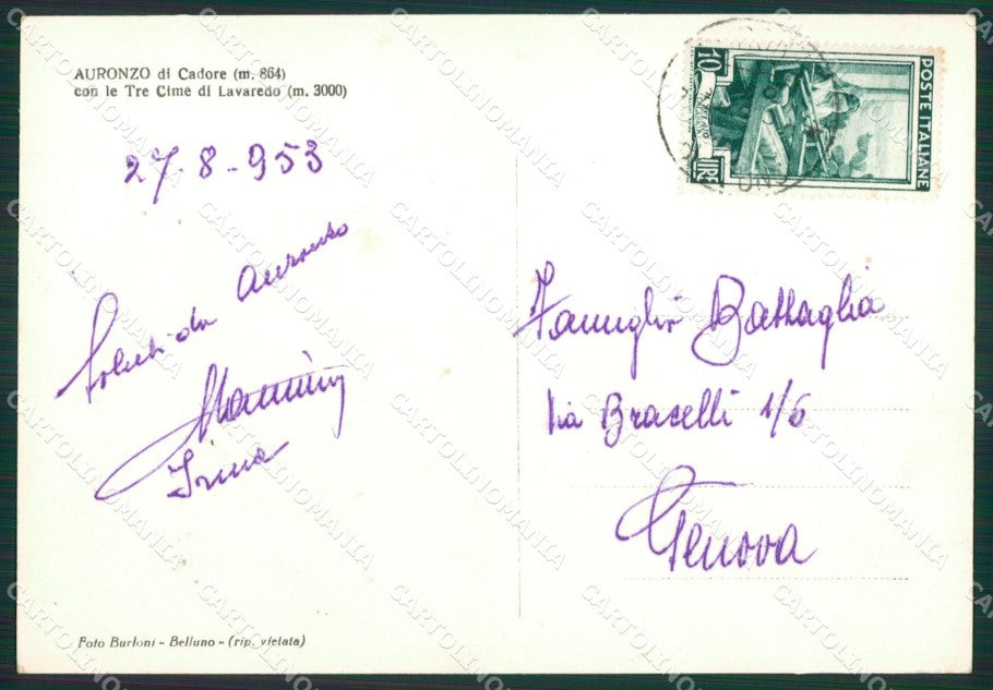Belluno Auronzo Foto FG cartolina ZKM7117 – retro