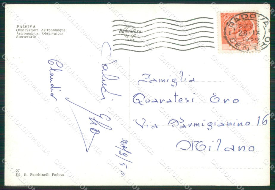Padova Città Osservtorio Astronomico Foto FG cartolina ZKM7152 – retro