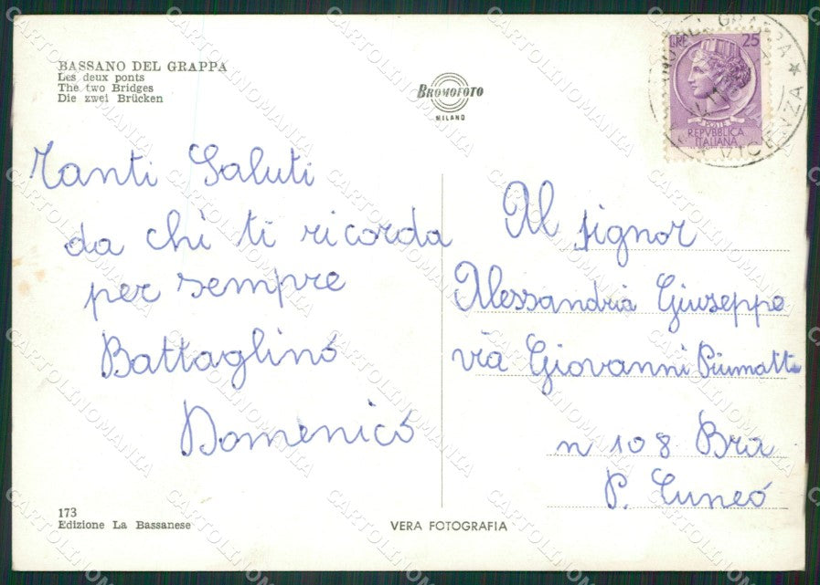 Vicenza Bassano del Grappa Foto FG cartolina ZKM7214 – retro