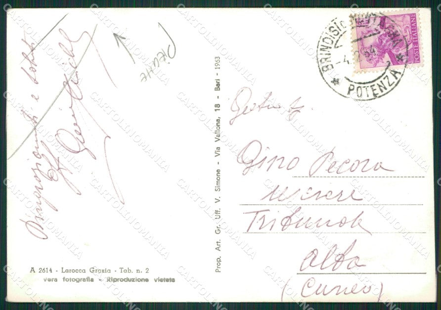 Potenza Brindisi Montagna PIEGHE Foto FG cartolina ZKM7548 – retro