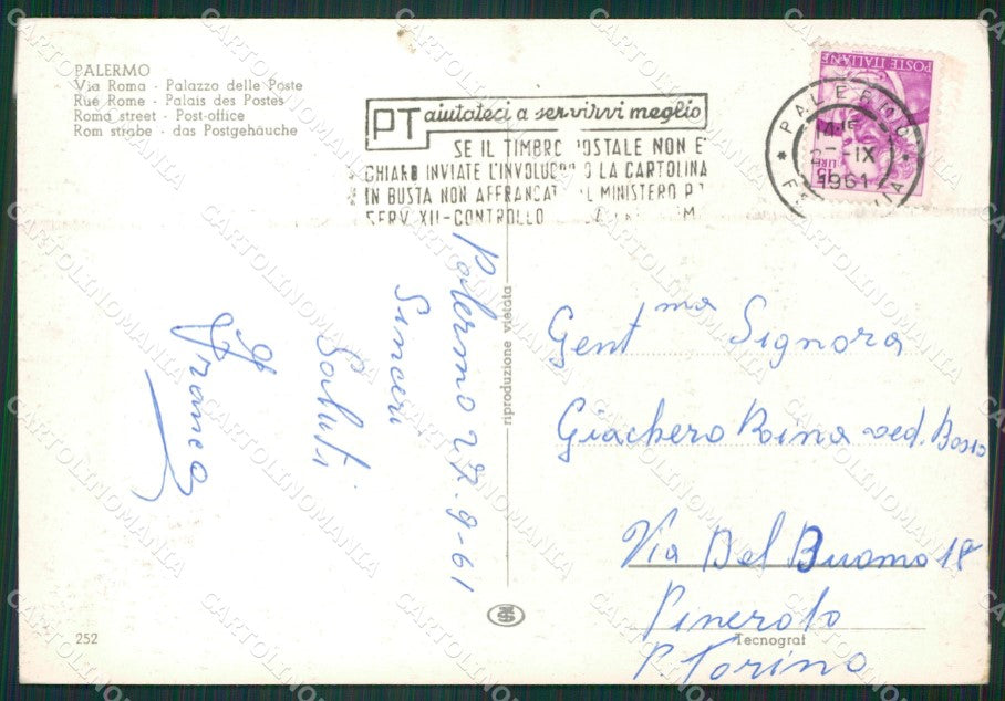 Palermo Città Poste Auto Foto FG cartolina ZKM7613 – retro
