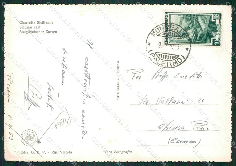 Palermo Carretto Siciliano PIEGA Costumi Foto FG cartolina ZKM7617 – retro