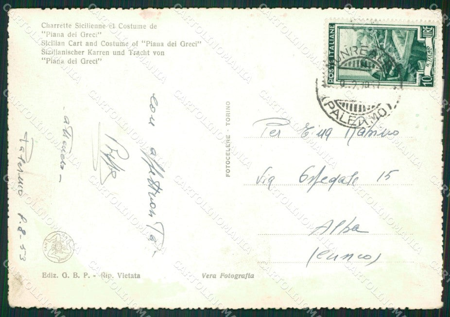 Palermo Carretto Siciliano Piana dei Greci Costumi Foto FG cartolina ZKM7619 – retro