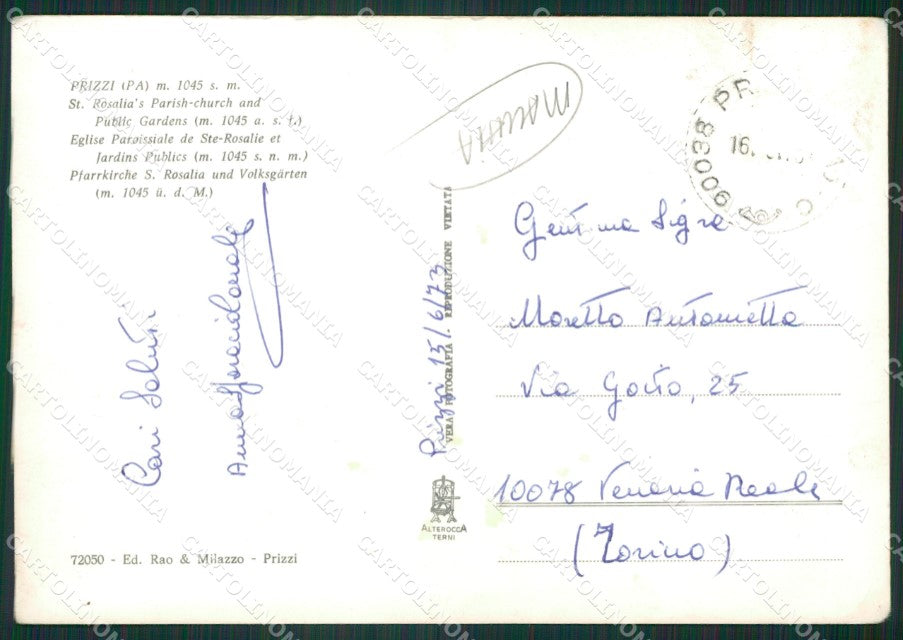Palermo Prizzi MACCHIA Foto FG cartolina ZKM7622 – retro