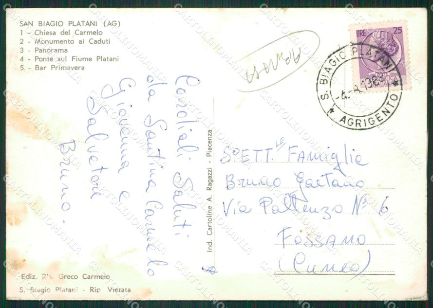 Agrigento San Biagio Platani Saluti da Foto FG cartolina ZKM7640 – retro
