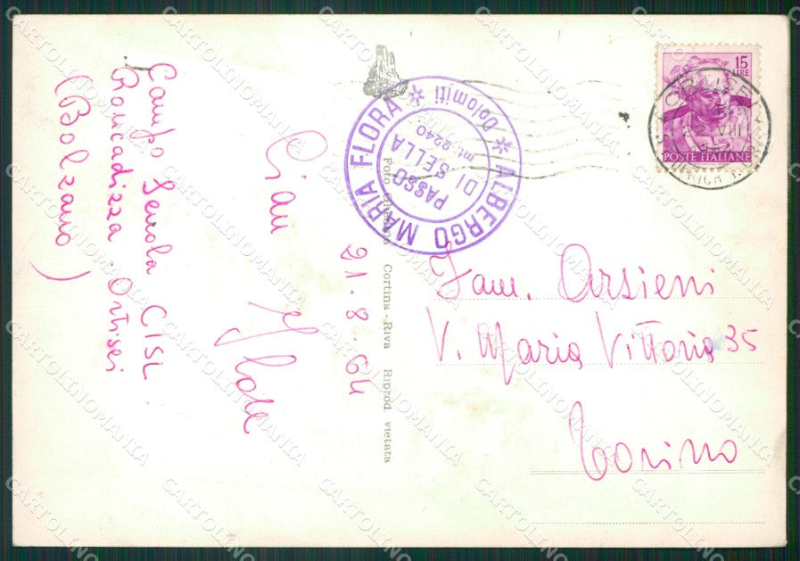 Trento Passo Sella Albergo Maria Flora PIEGA ABRASA Foto FG cartolina ZKM7730 – retro