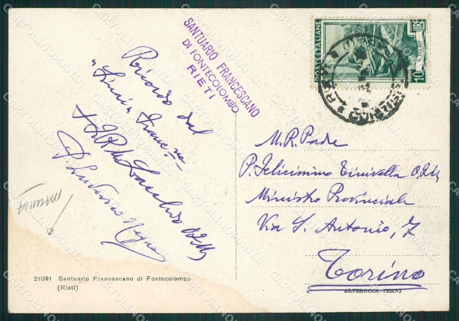 Rieti Fontecolombo Santuario MACCHIA FG cartolina ZKM7787 – retro