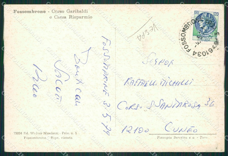 Pesaro Fossombrone Vespa Auto FG cartolina ZKM7814 – retro