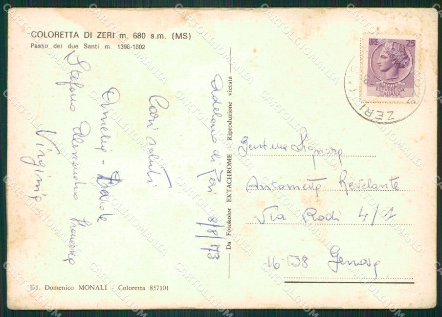 Massa Carrara Zeri Coloretta di Foto FG cartolina ZKM8147 – retro