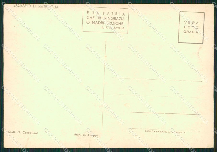Gorizia Fogliano Redipuglia Sacrario STRAPPINO Foto FG cartolina ZKM8180 – retro