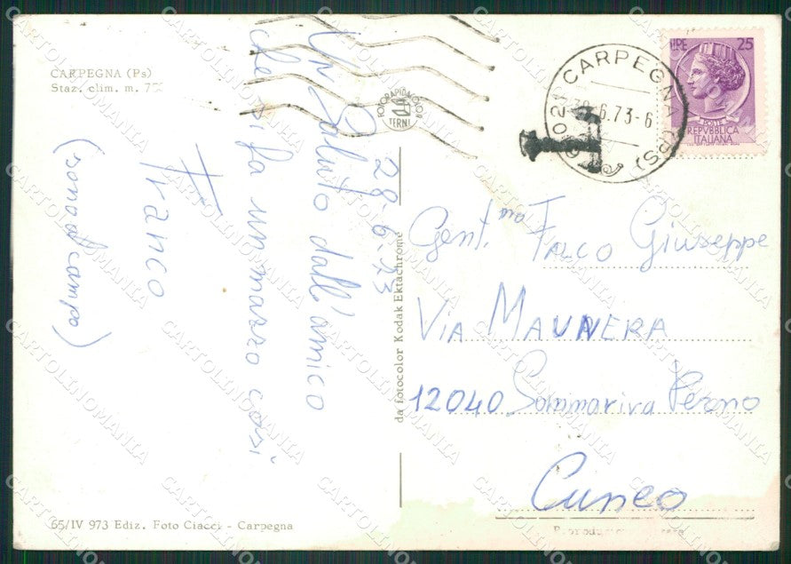 Pesaro Carpegna Saluti da Alpini Foto FG cartolina ZKM8224 – retro
