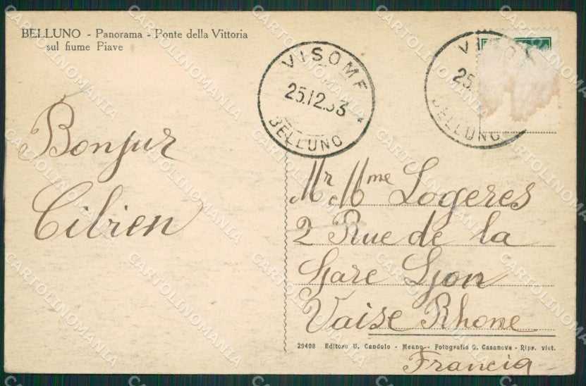 Belluno Città cartolina ZKM8670 – retro