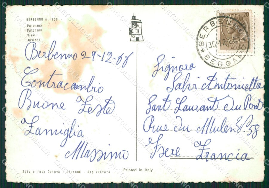 Bergamo Berbenno FG cartolina ZKM9132 – retro