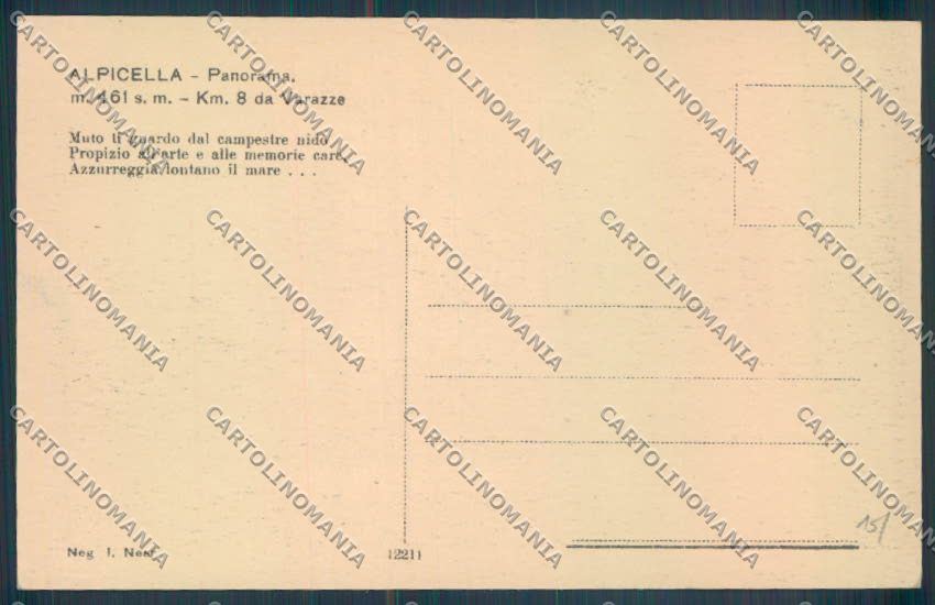 Savona Varazze Alpicella cartolina ZQ0626 – retro