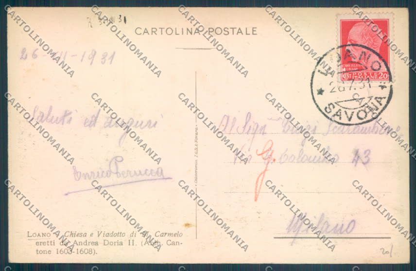 Savona Loano cartolina ZQ0738 – retro