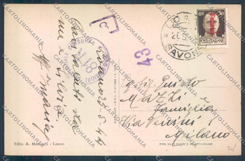 Savona Loano cartolina ZQ0739 – retro