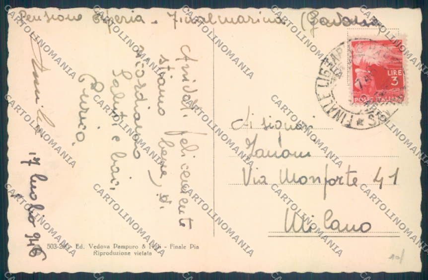 Savona Finale Ligure Finalpia cartolina ZQ0788 – retro