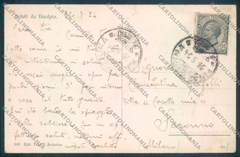 Savona Finale Ligure Finalpia cartolina ZQ0789 – retro