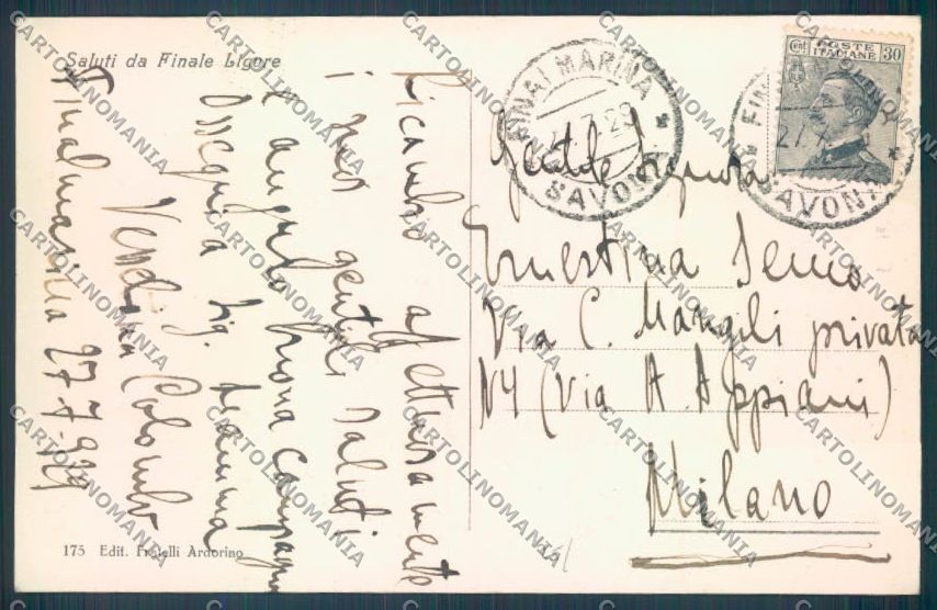 Savona Finale Ligure cartolina ZQ0844 – retro