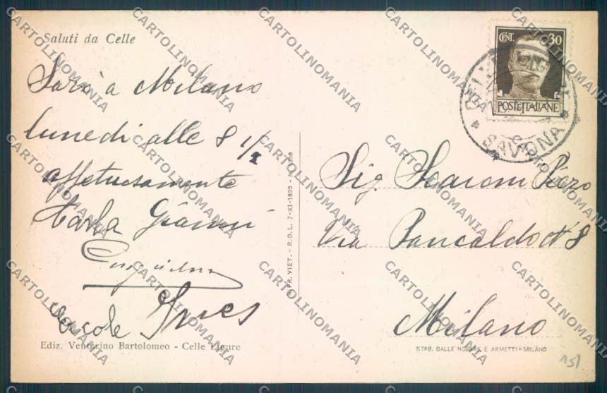 Savona Celle Ligure cartolina ZQ1184 – retro