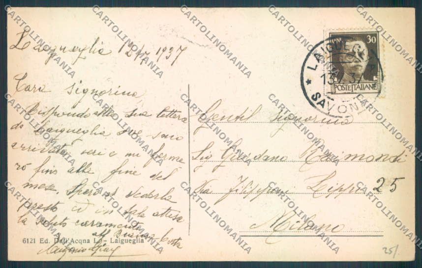 Savona Laigueglia PIEGHINA cartolina ZQ1375 – retro
