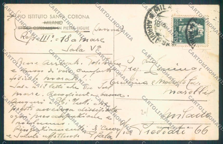 Savona Pietra Ligure Ospedale cartolina ZQ1400 – retro