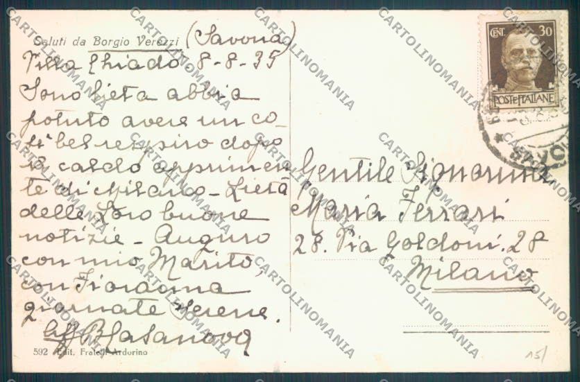 Savona Borgio Verezzi cartolina ZQ1543 – retro