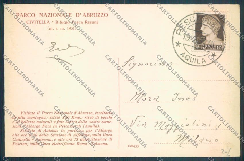 L'Aquila Civitella Alfedena cartolina ZQ1832 – retro