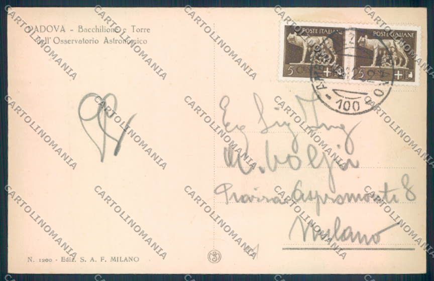 Padova Città Osservatorio Astronomico cartolina ZQ2296 – retro