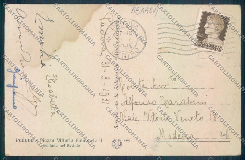 Padova Città ABRASA cartolina ZQ2421 – retro