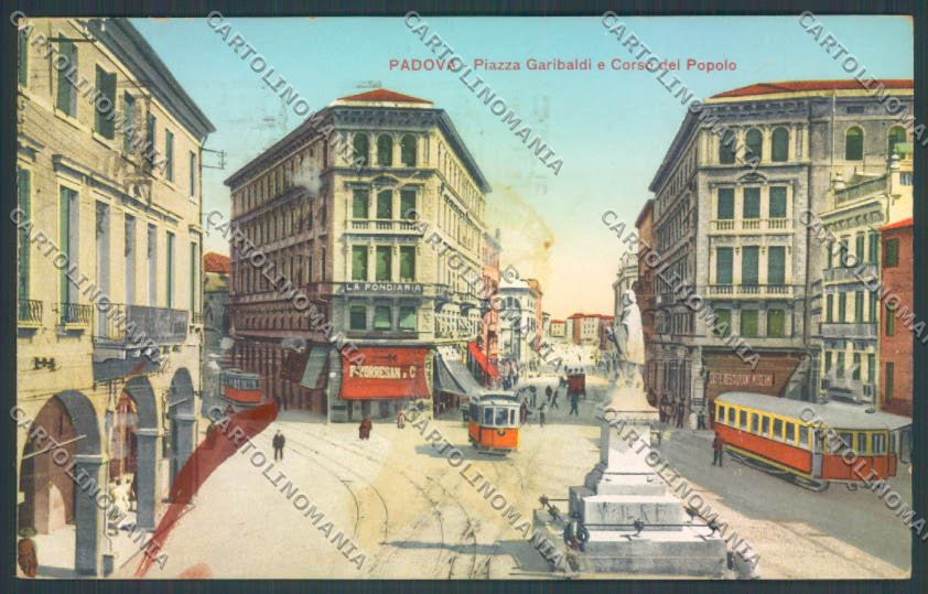 Padova Città Garibaldi Tram MACCHIA PIEGA cartolina ZQ2438 – fronte