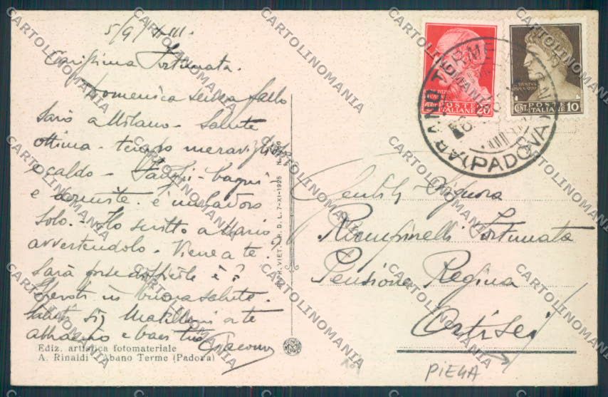 Padova Abano Terme PIEGA cartolina ZQ2501 – retro