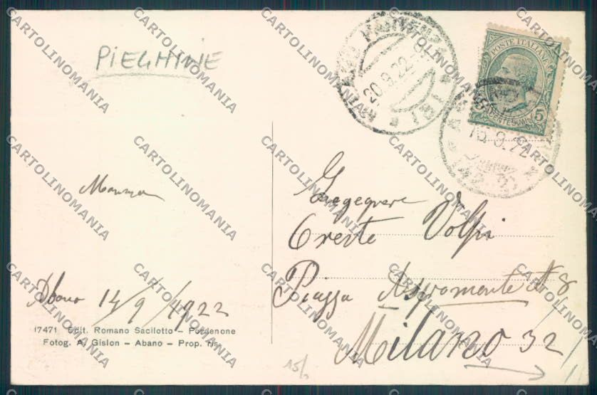 Padova Abano Terme PIEGHINE cartolina ZQ2551 – retro