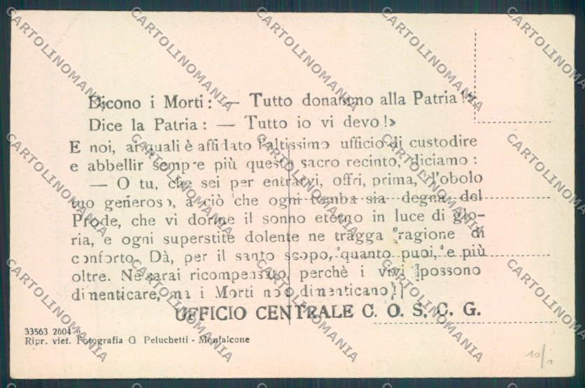 Gorizia Fogliano Redipuglia Cimitero WWI cartolina ZQ3383 – retro