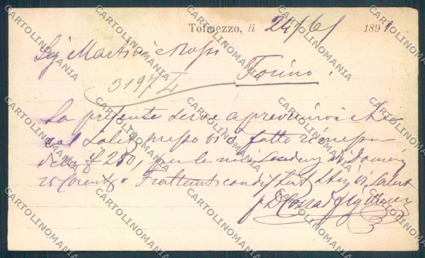 Udine Tolmezzo Commerciale 1891 cartolina ZQ3657 – retro