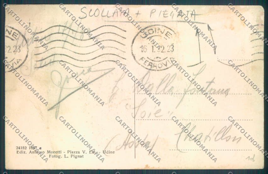 Udine Città Poste SCOLLATA PIEGATA cartolina ZQ3994 – retro