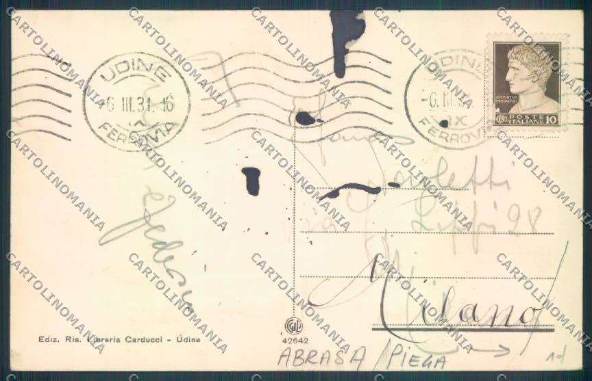 Udine Città ABRASA PIEGA cartolina ZQ4012 – retro