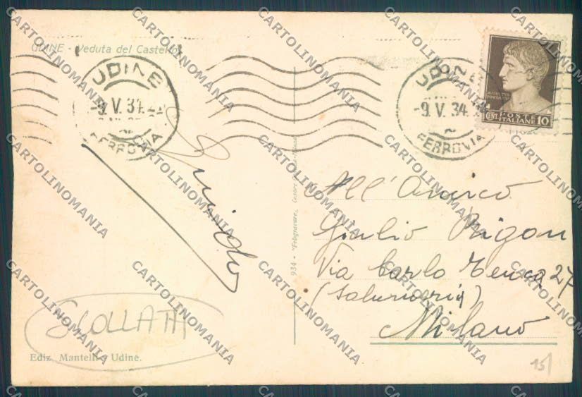 Udine Città SCOLLATA cartolina ZQ4038 – retro