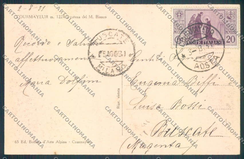 Aosta Courmayeur cartolina ZQ4627 – retro