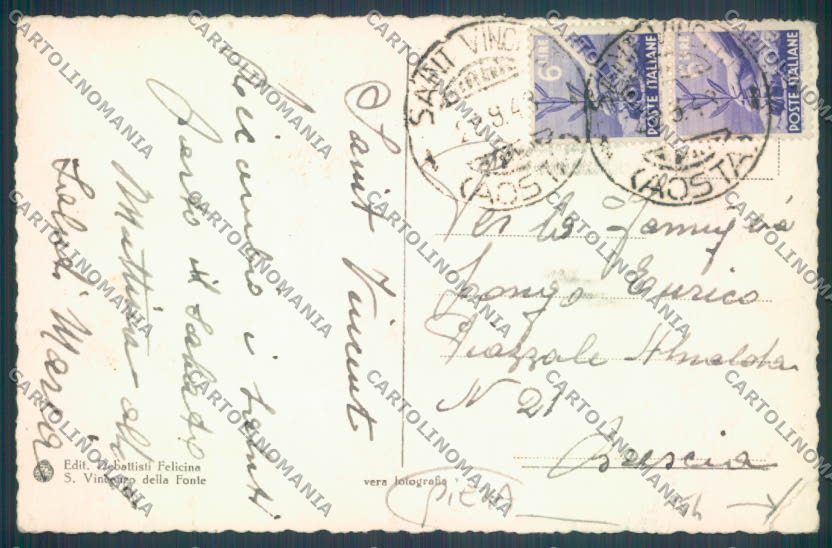 Aosta Saint Vincent San Vincenzo della Fonte PIEGA Foto cartolina ZQ4789 – retro