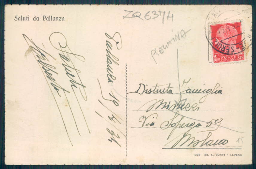 Verbania Pallanza Barca PIEGHINA cartolina ZQ6374 – retro